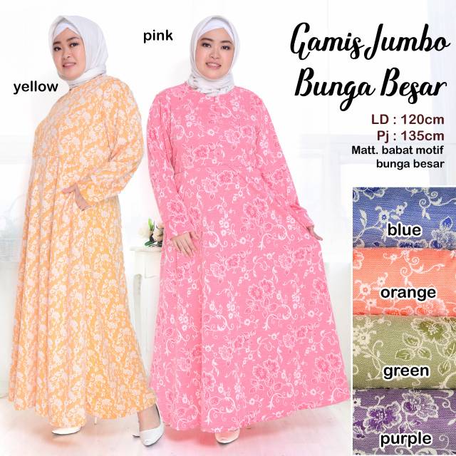 GAMIS JUMBO BUSUI MOTIF BUNGA BESAR BIGSIZE FIT TO 5L MURAH