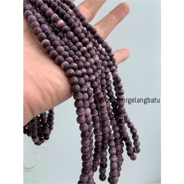 Bahan renceng kalung Gelang DARK PURPLE cat eye 6mm mata kucing ungu