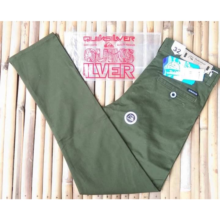 Celana Chino Pria Panjang Hijau Army Quicksilver premium full acc