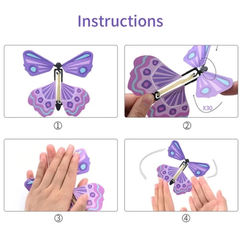 Mainan Butterfly Terbang Magic Portable Dengan Karet Gelang Buka Otomatis Warna Acak Untuk Hadiah