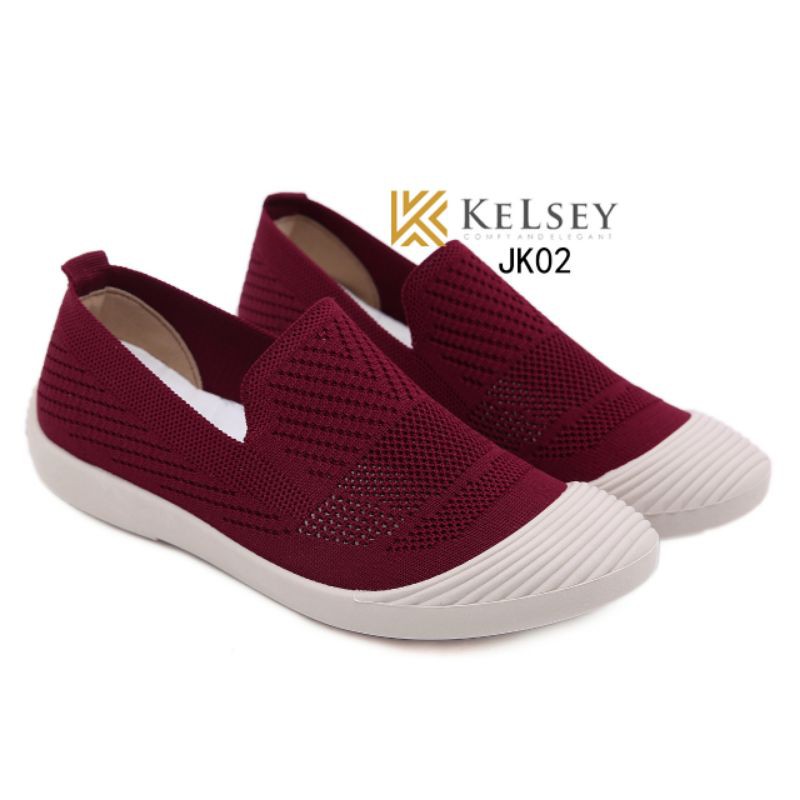 Kelsey Sepatu Slip On JK02 Sepatu Flyknit Flat Shoes Wanita