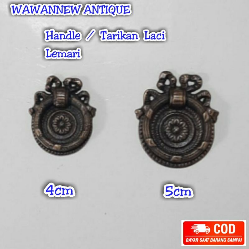 Handle / Tarikan Laci Lemari Jendela Pintu Rumah Kuningan Motif Merry 5cm