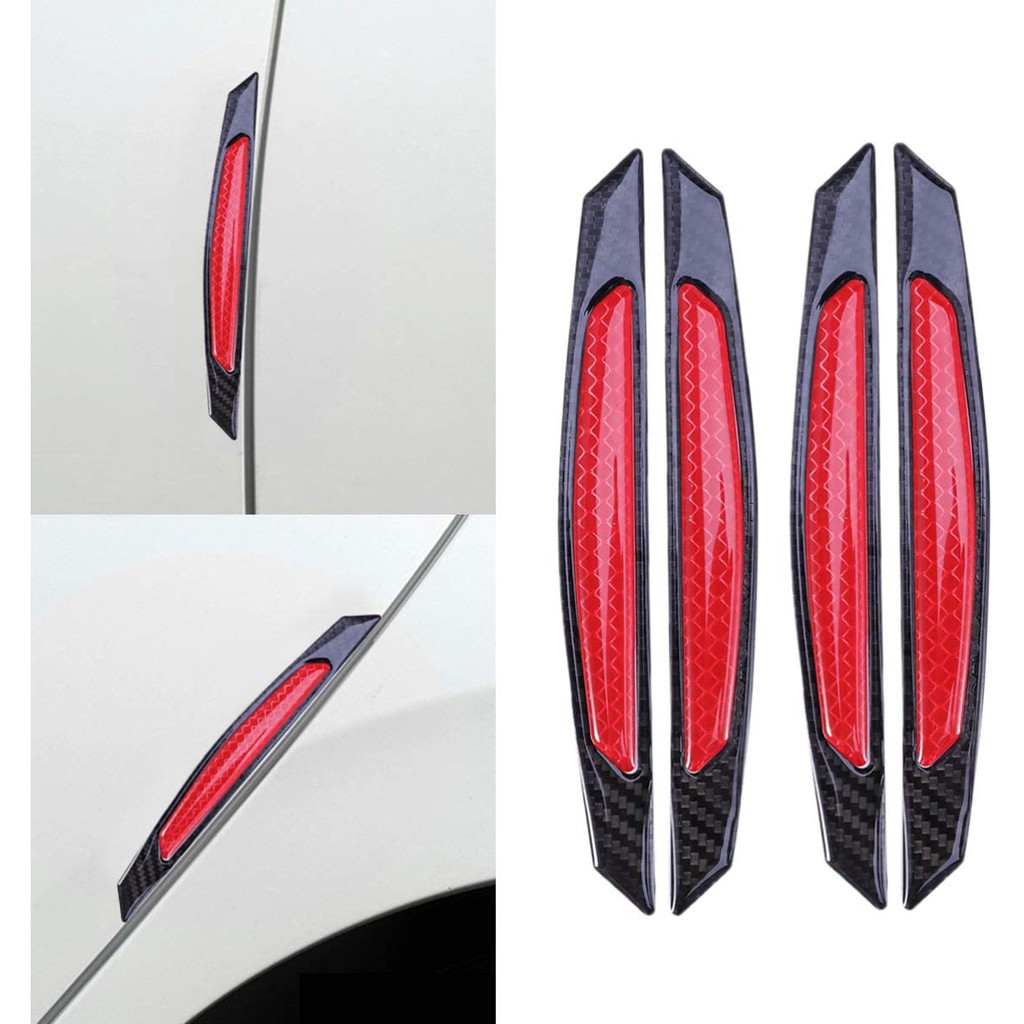 3D Sticker Reflektor (4 Pcs) Carbon Pintu | Stiker Door Guard Mobil