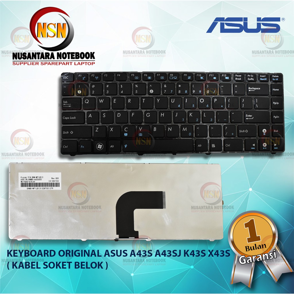 Keyboard Original Asus A43s A43SJ K43s X43S K43SA A43SA K43SJ Series Kabel Soket Belok