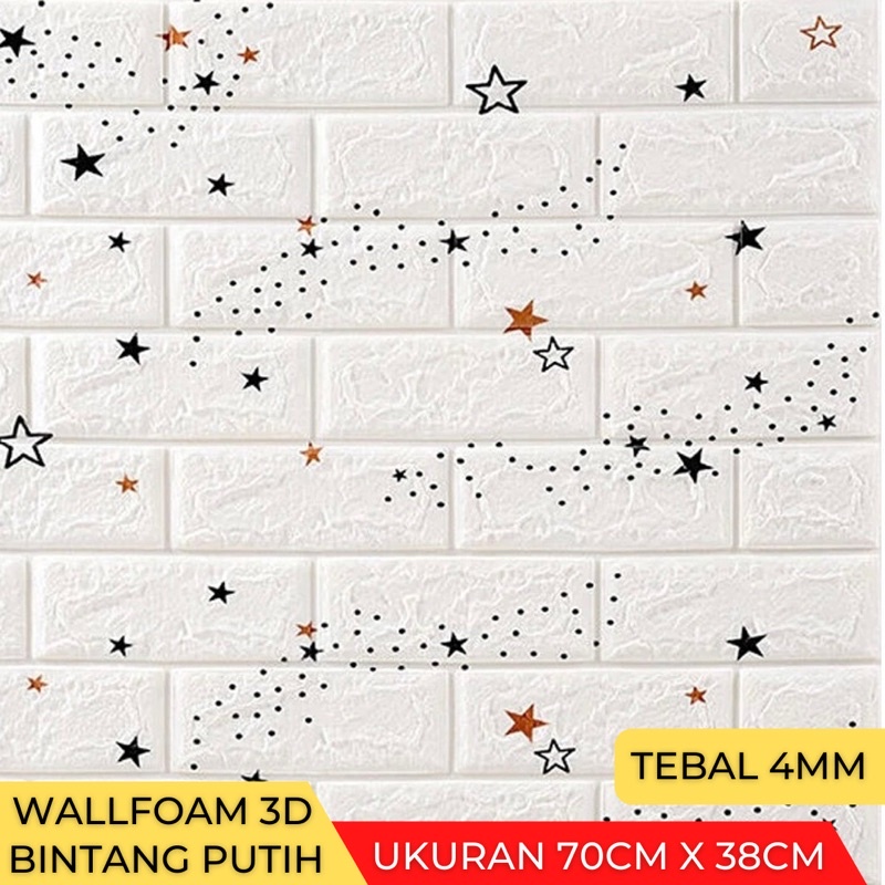 Wallpaper Stiker Dinding 3D Foam Batu Bata 70cm x 38cm-Bata Bintang Putih