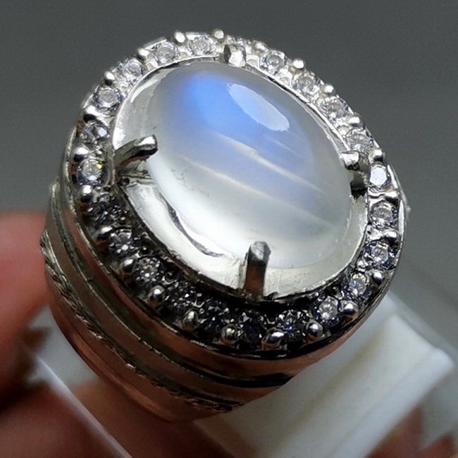 Batu permata Asli Biduri Bulan Biru Moonstone laut perak