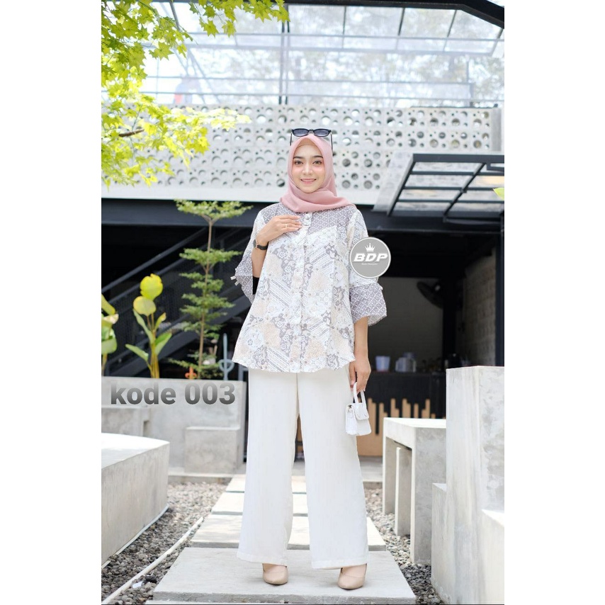 tey-17 Batik wanita ASJ SA HRB026 Kenongo Kemeja Tosca Pendek-kode 003