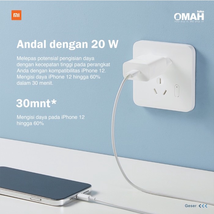 Paket Hemat Xiaomi Mi Kabel Charger Type C to Type C 150cm with Adaptor Charger 20W Garansi Resmi TAM