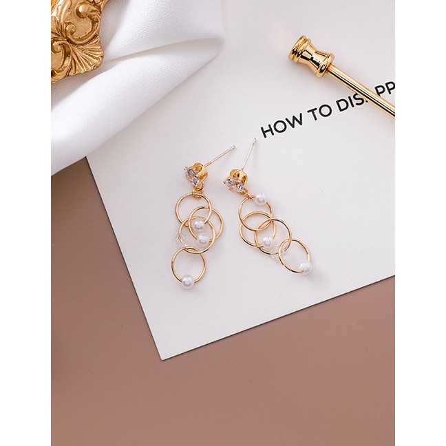 LRC Anting Tusuk Fashion Gold 925 Silver Needle Circle Pearl Crystal Earrings F48440