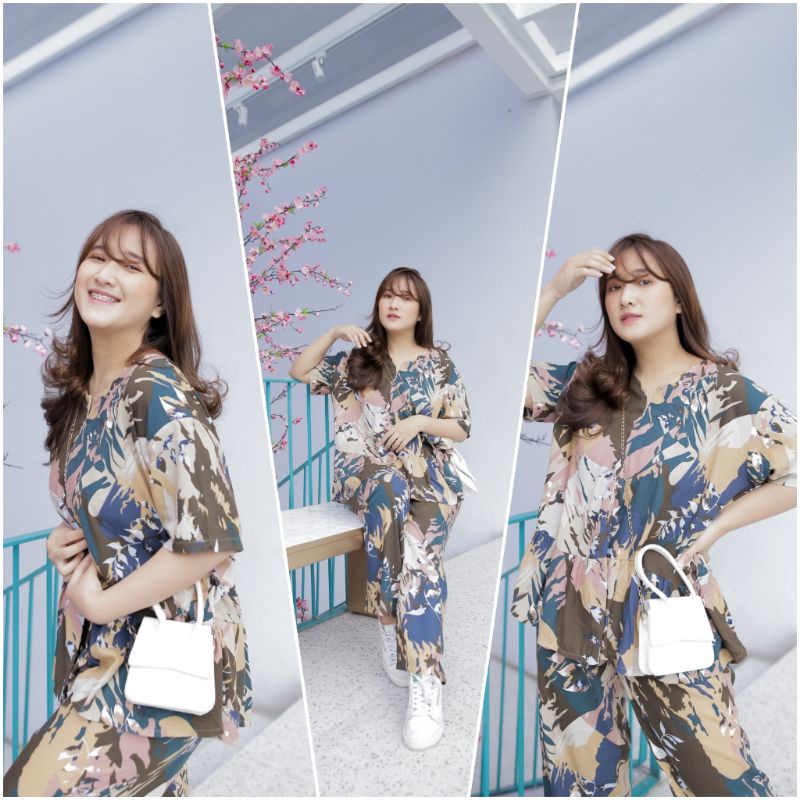 ONE SET PAJAMAS REMPEL LENGAN PENDEK/PIYAMA REMPEL BUSUI /LD 120 (all size)/BAHAN KATUN-Audrey SET