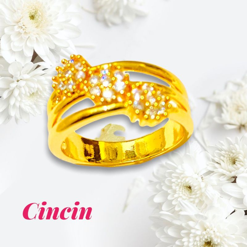 Cincin tangan wanita cincinpermata perhiasan lapis emas cincin fasion wanita cincin