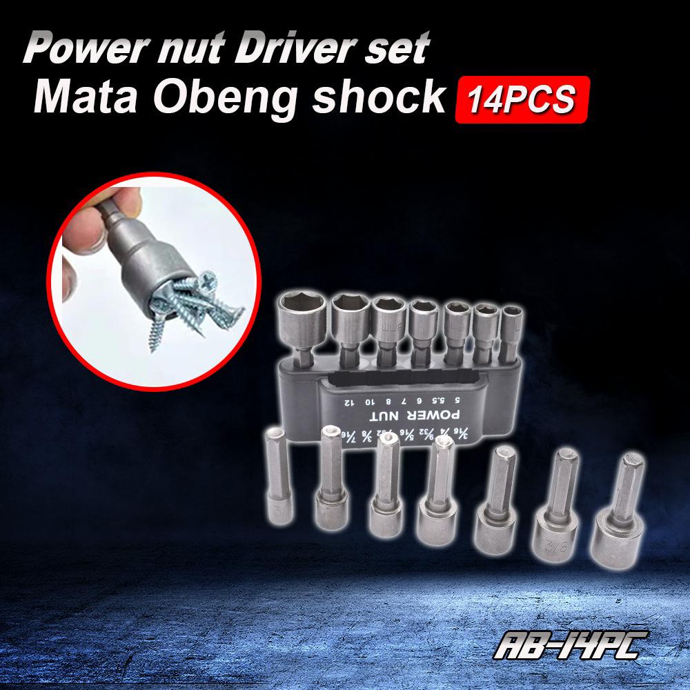 YUKIDO Kunci Sok set 14 ukuran / Mata Bor Soket / Power Nut Wrench Hexagonal Baut Baja Ringan