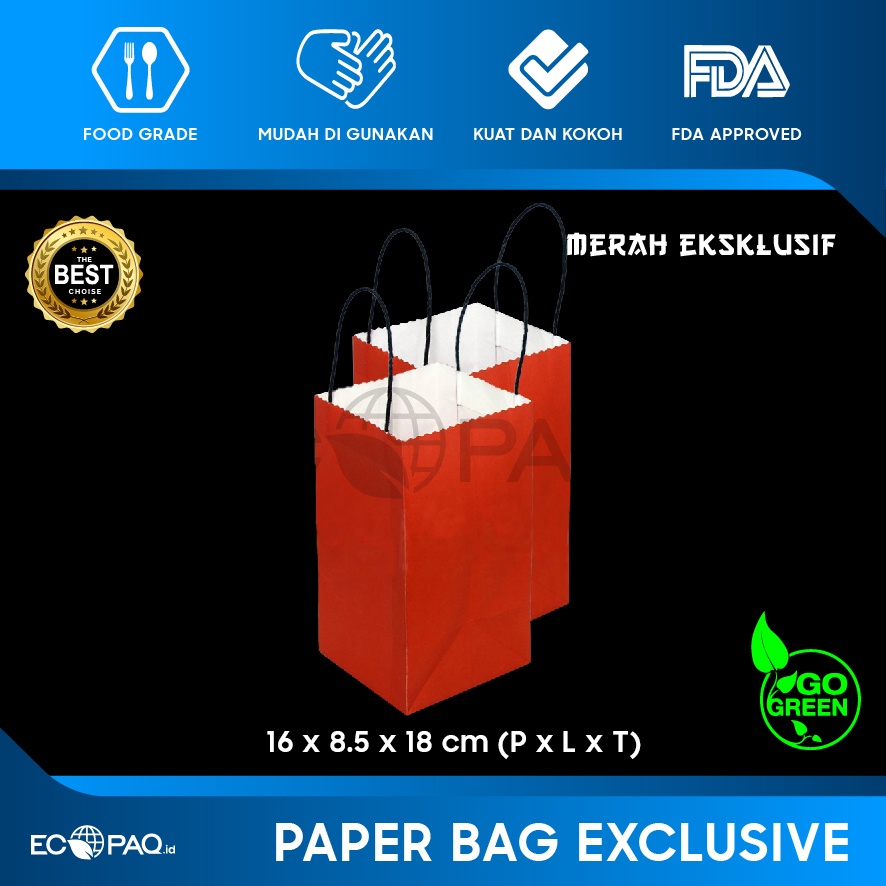 

Paper Bag Merah - Paperbag Polos - MERAH - 16x8.5x25 cm (20 pcs)
