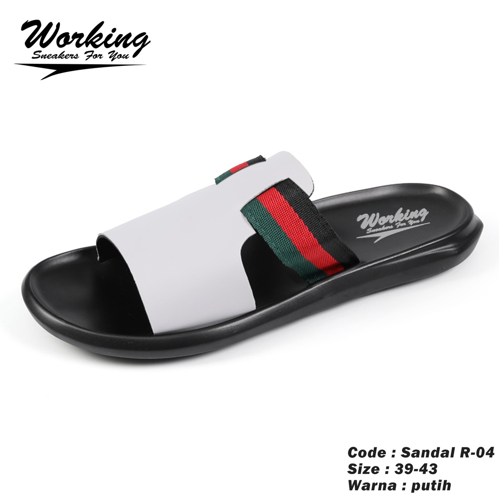 Sandal Slop Pria Kulit Working R-04 Sendal Selop Terbaru Kekinian Slide Casual Selop Asli Original Sandal Cowok Laki-Laki