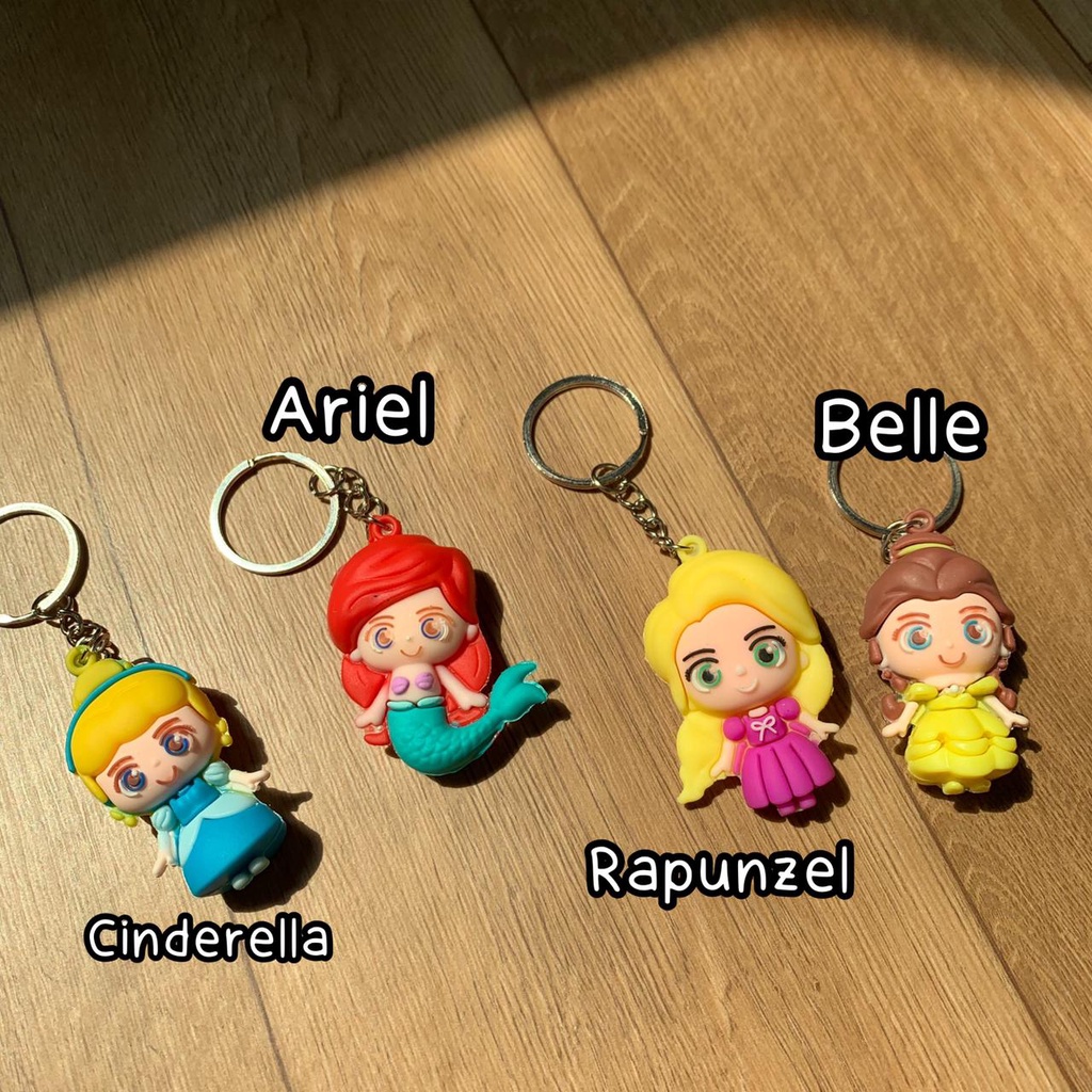 GANTUNGAN KUNCI DISNEY PRINCESS CINDERRELA RAPUNZEL BELLE ARIEL IMPORT TERMURAH SOUVENIR LUCU UNIK