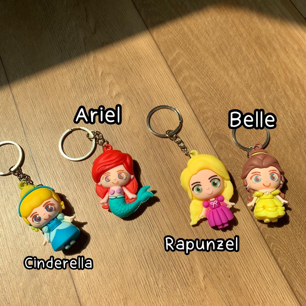 GANTUNGAN KUNCI DISNEY PRINCESS CINDERRELA RAPUNZEL BELLE ARIEL IMPORT TERMURAH SOUVENIR LUCU UNIK