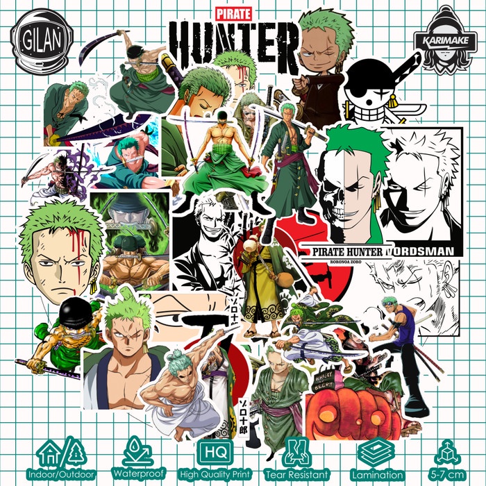 

KARIMAKE Sticker Pack One Piece RORONOA ZORO Stiker Laptop