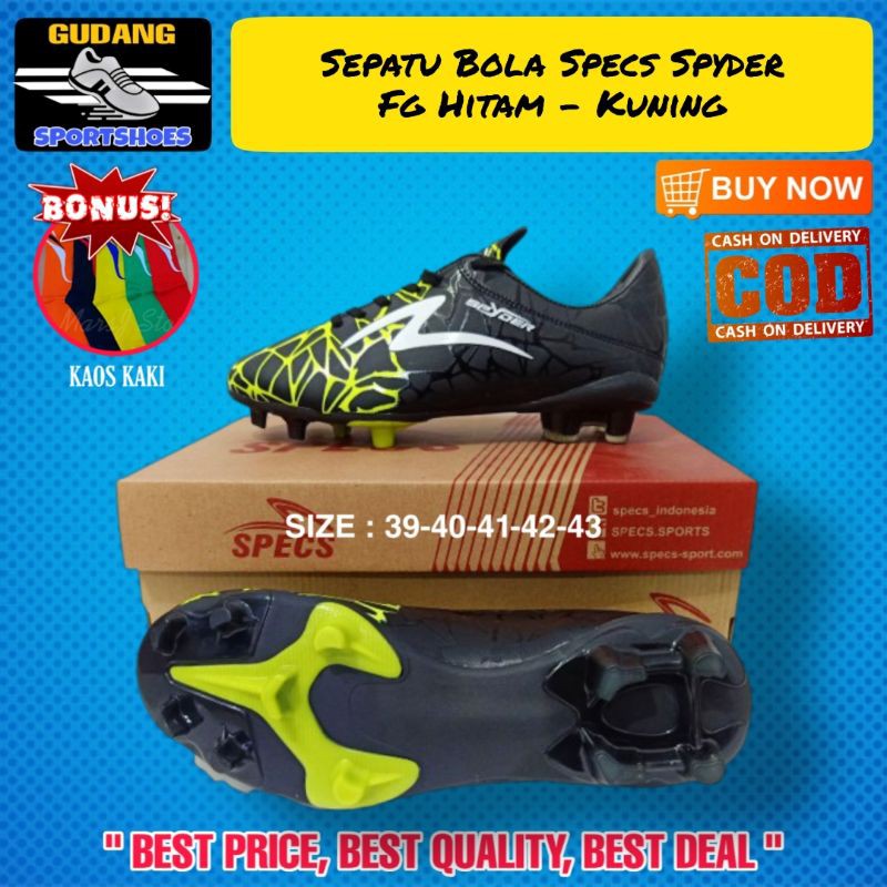 Sepatu Sepak Bola Spatu Olahraga Pria Specs Spider FG Warna Hitam Kuning Terbaru Bergaransi BISA COD