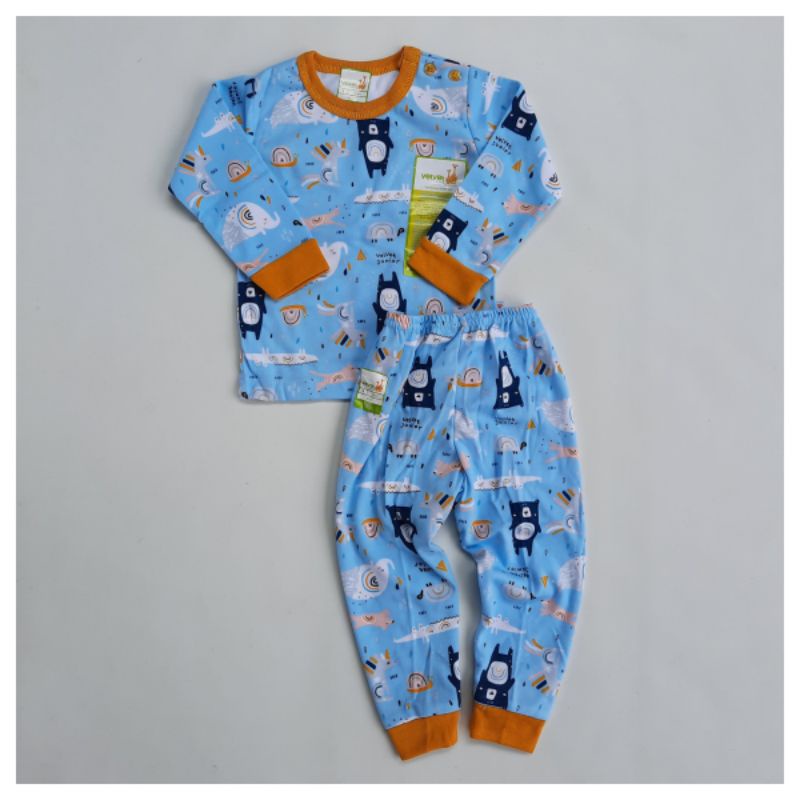 [Satuan Pilih Motif] Velvet Junior Piyama Baby Setelan Kaos Celana Panjang Bayi 3 6 9 12 Bulan Motif Terbaru Joy and Cheer