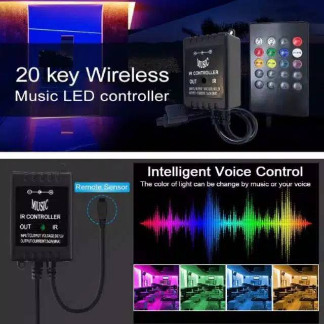 PAKET LAMPU LED STRIP RGB 5050 IP44 SENSOR SUARA MUSIC MUSIK REMOTE ADAPTOR WARNA WARNI HIAS GAMING