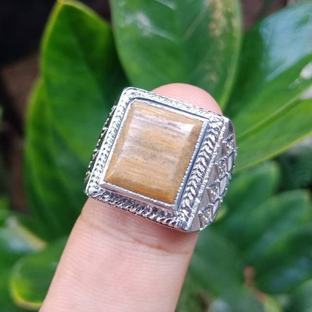 CINCIN BATU FOSIL KAYU DADAP LANGKA RING KOTAK