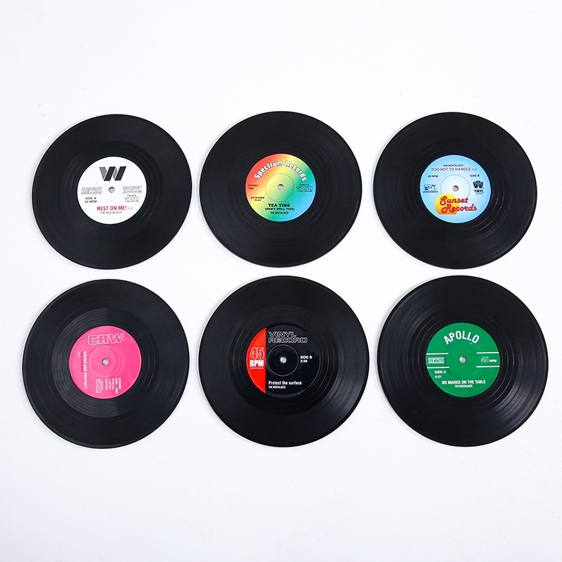 [1 Pc Pack Round Vinyl Record Table Mats For Drink] [Heat-resistant Non Slip Creative CD Cup Mat ]