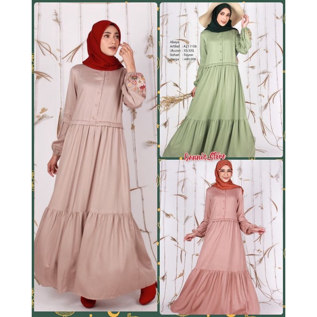 DANNIS Abaya Terbaru A211106 Free Masker Hijau - Coklat - Milo