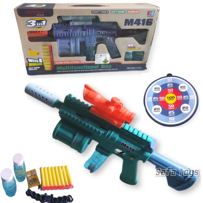 MAINAN SENJATA TEMBAK MULTI FUNGSI 3 IN 1 SOFT BULLET SOFT TOMB  BUBBLE GELEMBUNG 668-1A-GUN