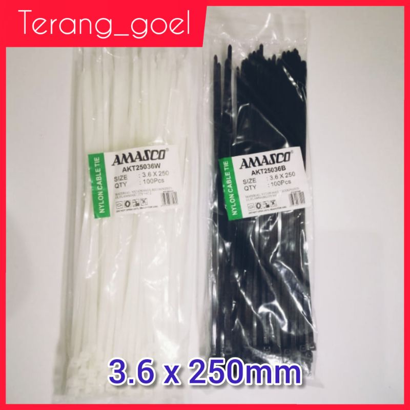 Amasco Kabel Ties 3,6x250 mm ( 25 CM ) Quantity 100 Putih dan Hitam / Kabel Ties