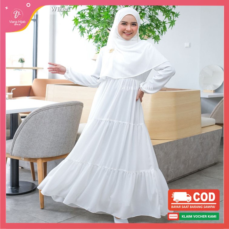 Gamis Putih Polos Premium Gift Pleats By Puan Maxi Dress Wanita Dewasa Indonesia Hijab Bahan Ceruty 