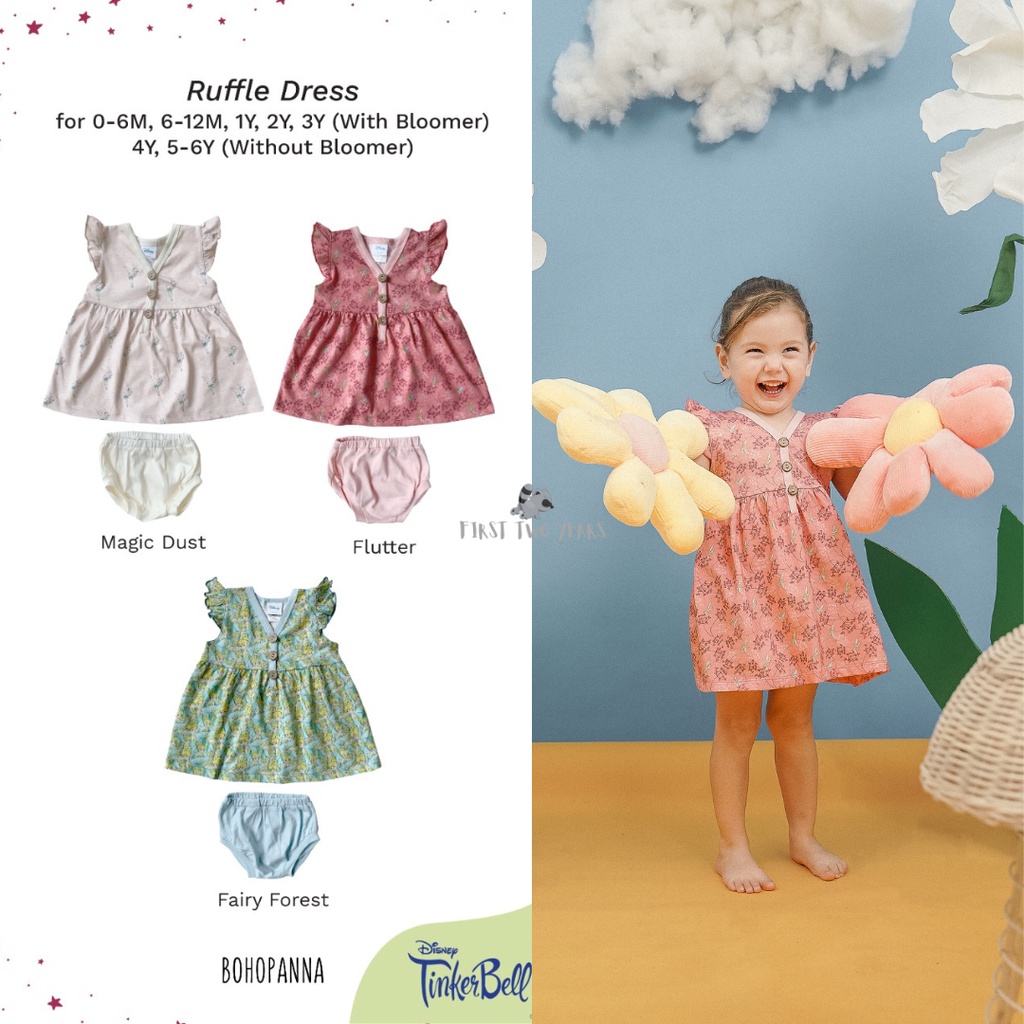 Bohopanna - Ruffle Dress Disney Tinker Bell / Dress Anak Perempuan