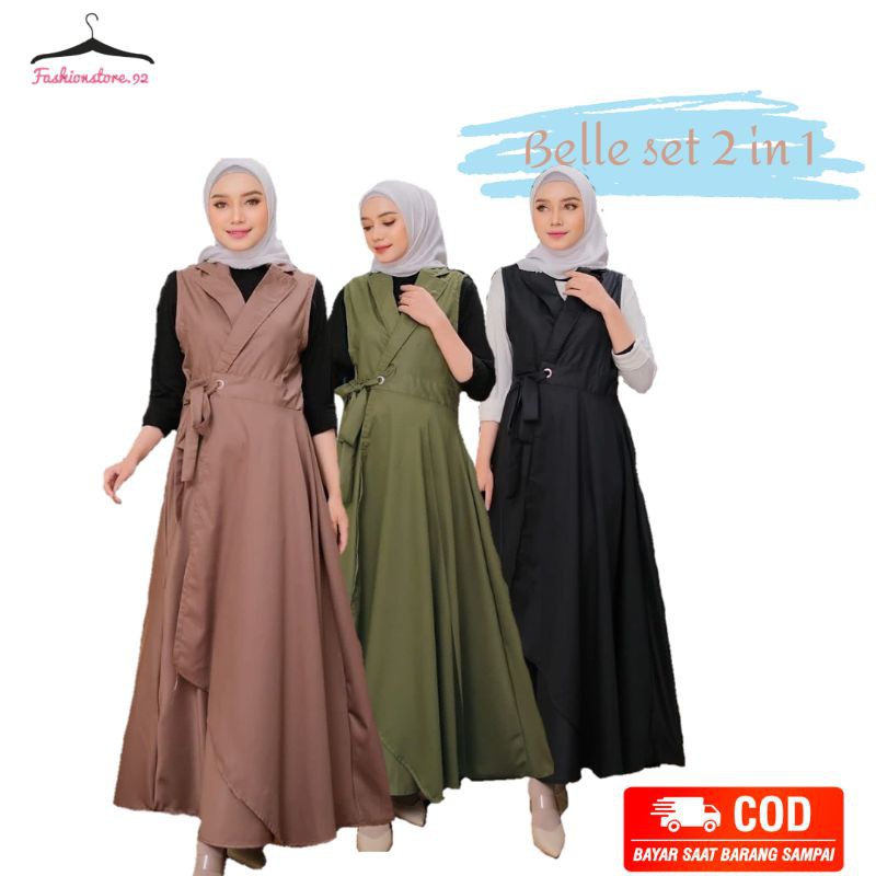 Gamis terbaru baju stelan wanita kekinian belle set 2 in 1