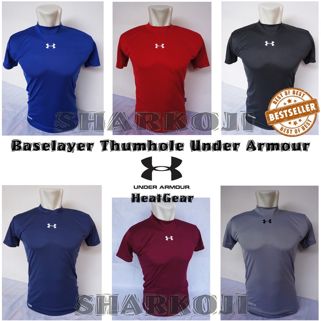 kaos baselayer manset tangan pendek under armour untuk gym, sepeda, lari, futsal, dll