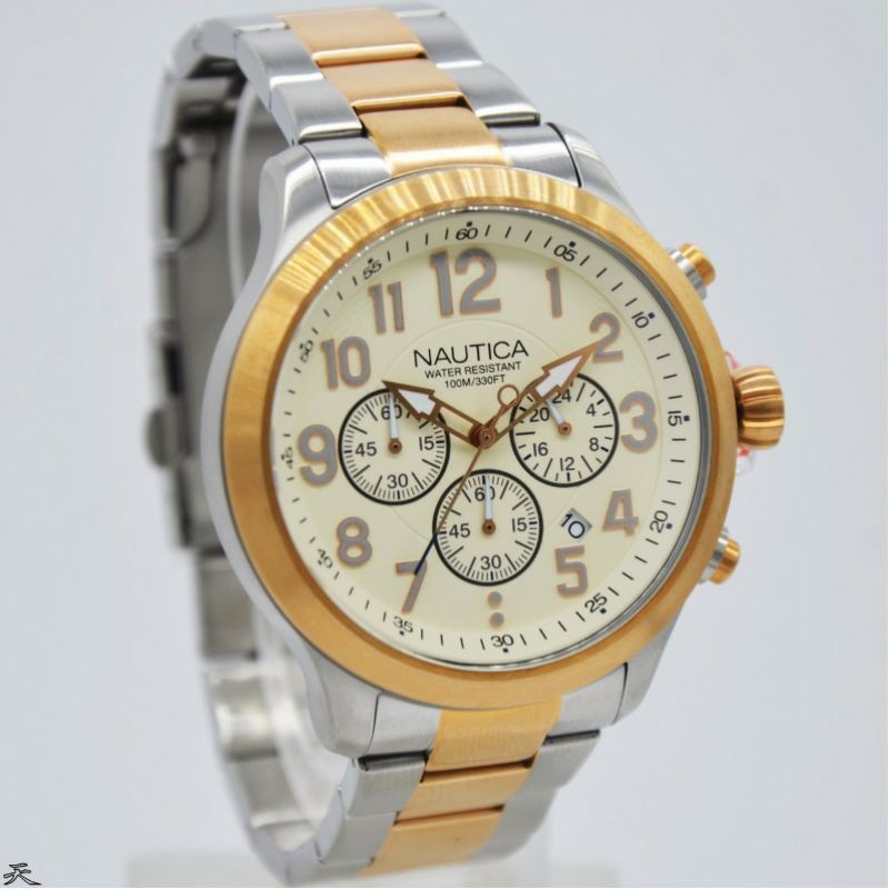 Jam Tangan Pria Nautica NAD18526G Silver Gold Rantai Original Murah