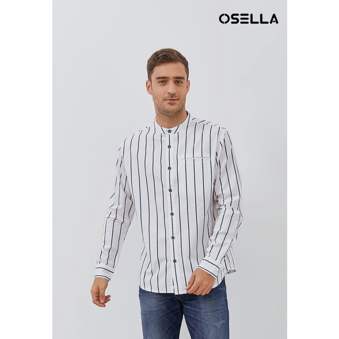 Osella Baju Pria Kemeja Koko Lengan Panjang Stripe White