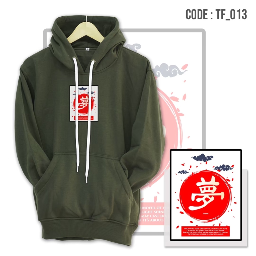 Jaket Switer Hodie Basic Original Distro Sweater Hoodie Pria Wanita Anime Tulisan Jepang Warna Hijau Army Bahan Katun Tebal Suiter Best Seller BISA COD Sweter Cowok Terlaris Gaya Atletis Terbaru