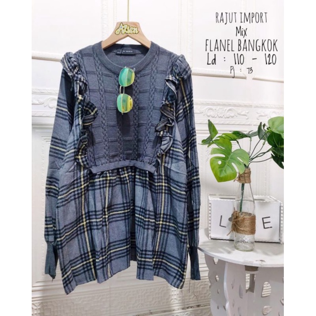 blouse wanita bahan rajut import mix katun Bangkok ukuran allsize ld 110