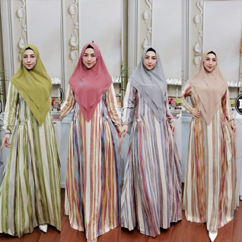 HOME DRESS SALUR SYAR'I ORIGINAL by HK SET KHIMAR | gamis rayon diamond | busui | setelan gamis dan 
