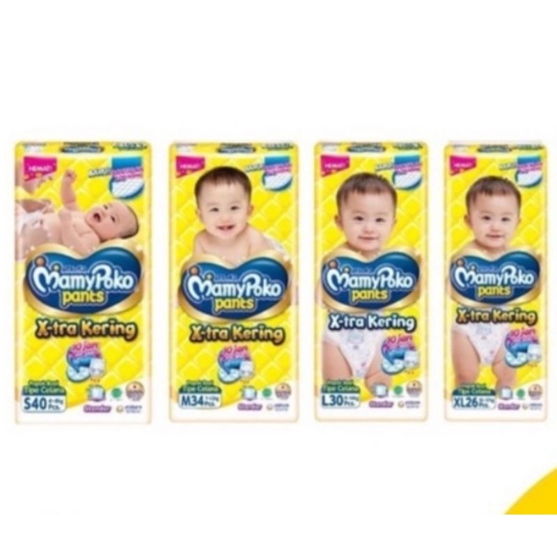 Mamy poko pants extra kering popok pampers celana ukuran S40, M34, L30, XL26 murah bisa COD