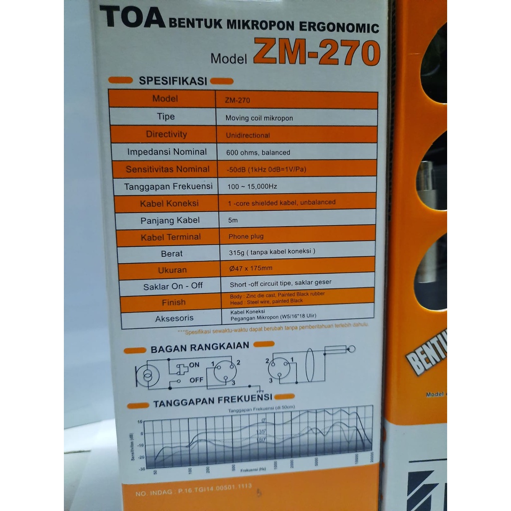 Mic Toa Zm 270 Dynamic (Mic Dynamic Toa 270) DUA TUJUH PULUH