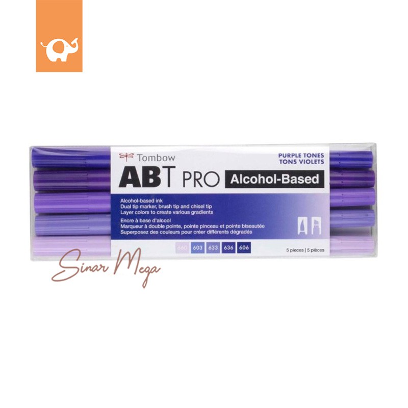 

Tombow ABT Dual Brush Pen PRO Purple Set 5/Violet Tones Blends SET 5Pcs Alcohol-Based Berkualitas