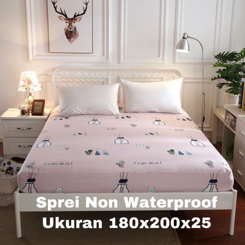 SPREI WATERPROOF UKURAN 180X200X25cm / SPREI ANTI AIR-PINK POWDER