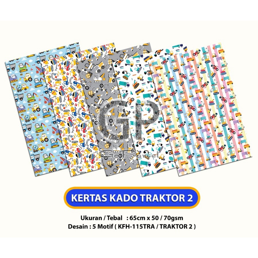 ( 5 Lembar ) KERTAS KADO SQ DOFF - GIFT WRAPPING PAPER AIRPLANE TRAKTOR TRUCK EXCAVATOR / PESAWAT PILOT MOBIL KONTRUKSI