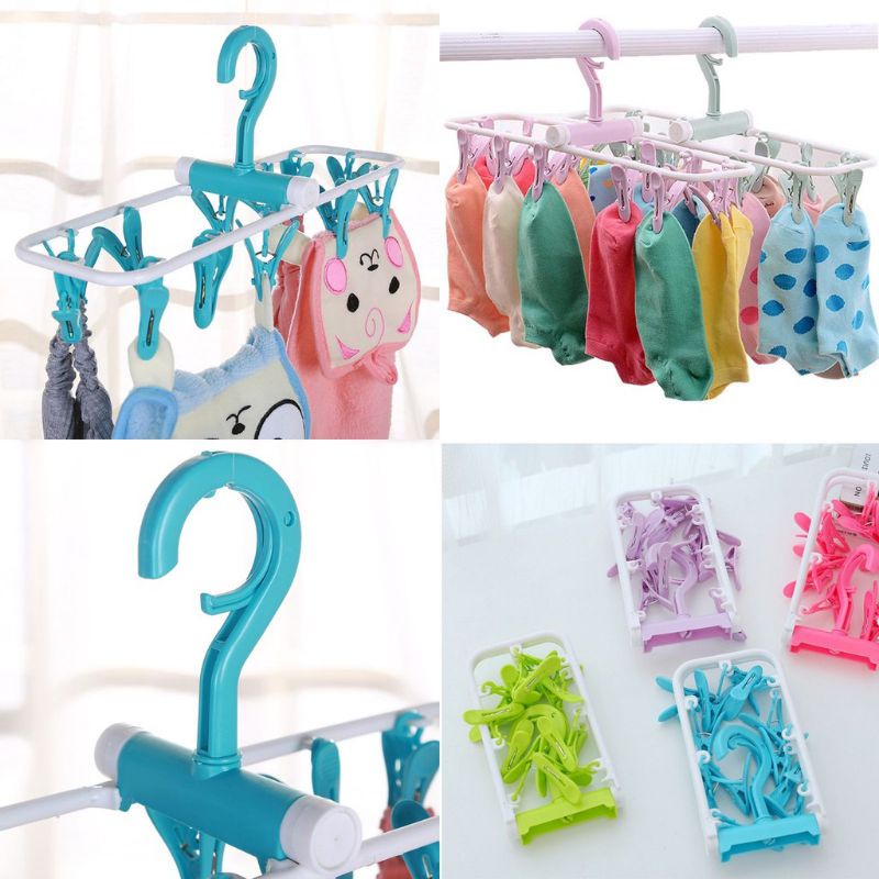 Gantungan Jemuran Baju Lipat Kaos Kaki Pakaian Dalam 12 Pcs Jepitan Travel Hanger Foldable Bayi