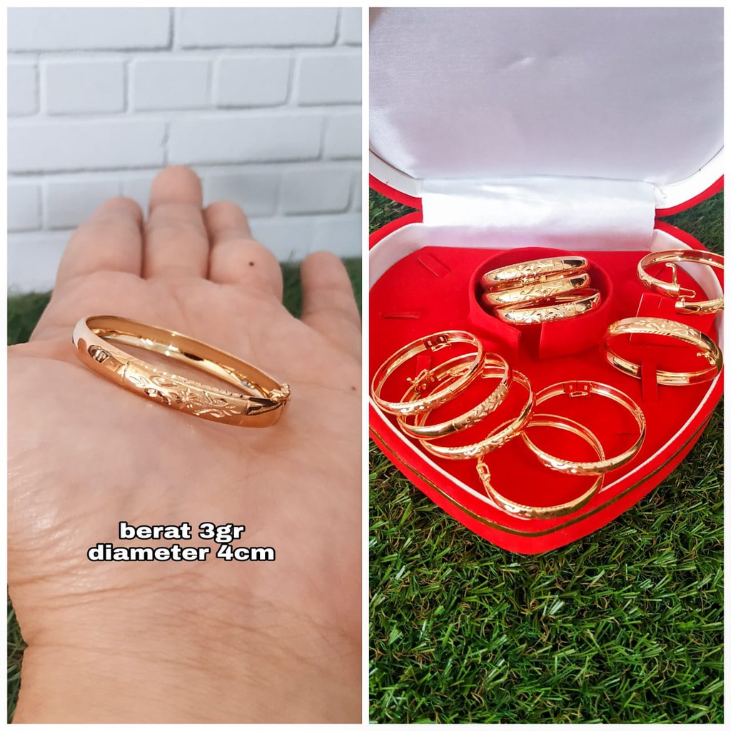 GELANG BANGKOK ANAK UKIR PERAK ASLI LAPIS EMAS 24K S925 CC637