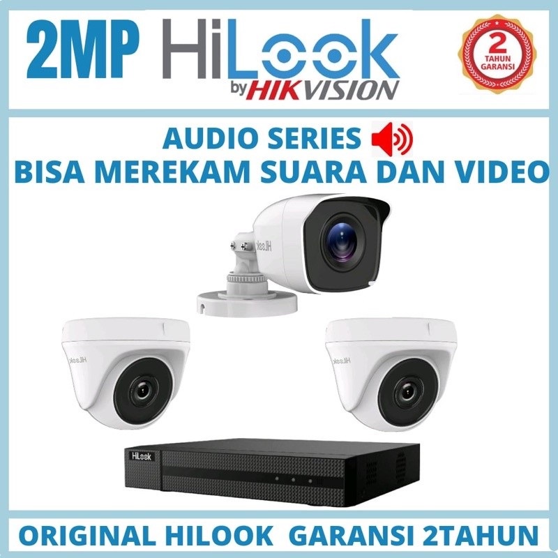 PAKET CCTV HILOOK 2MP AUDIO 3 KAMERA SIAP PASANG - BISA REKAM GAMBAR dan SUARA