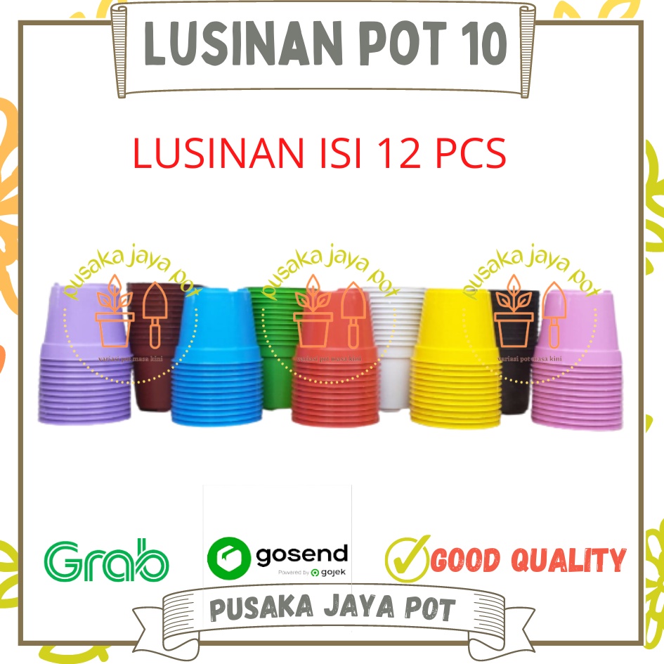 LUSINAN Pot 10 Hitam Putih Pink HIjau Orange Biru Kuning Warna Warni Isi 12 Pcs TERMURAH GROSIR Lusi