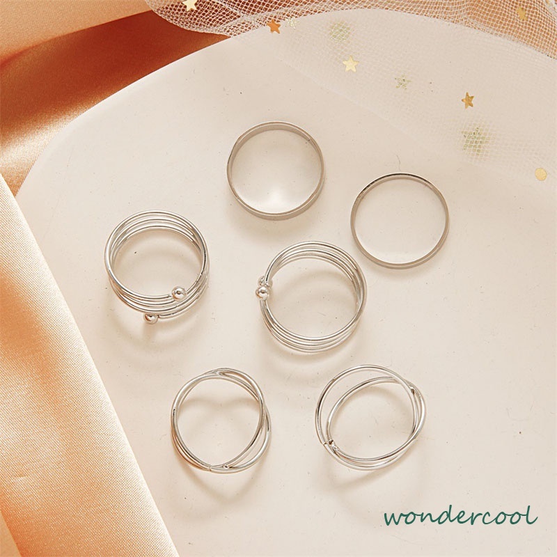 6 Pcs/set In Korea Cincin Gaya Punk Geometris Cincin Indah Pesta Pernikahan Wanita Fashion Perhiasan-Won