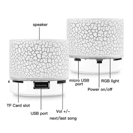 Speaker Bluetooth S10 CRECK Effect Motif Retak Mini S-10 Lampu LED Super Bass Corak Kaca Crack A2DP-2