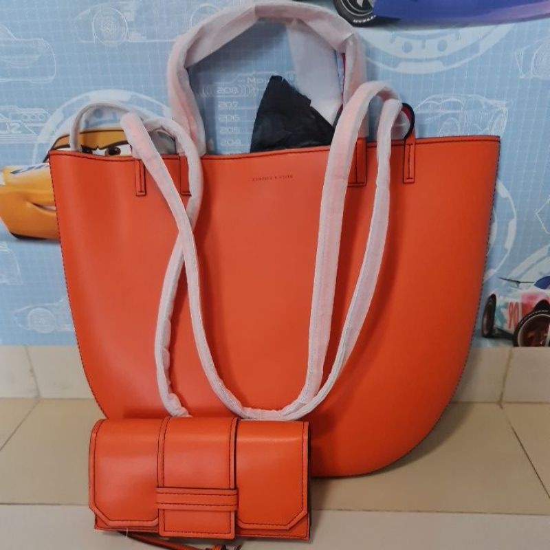 tas dan dompet orange charles&keith original